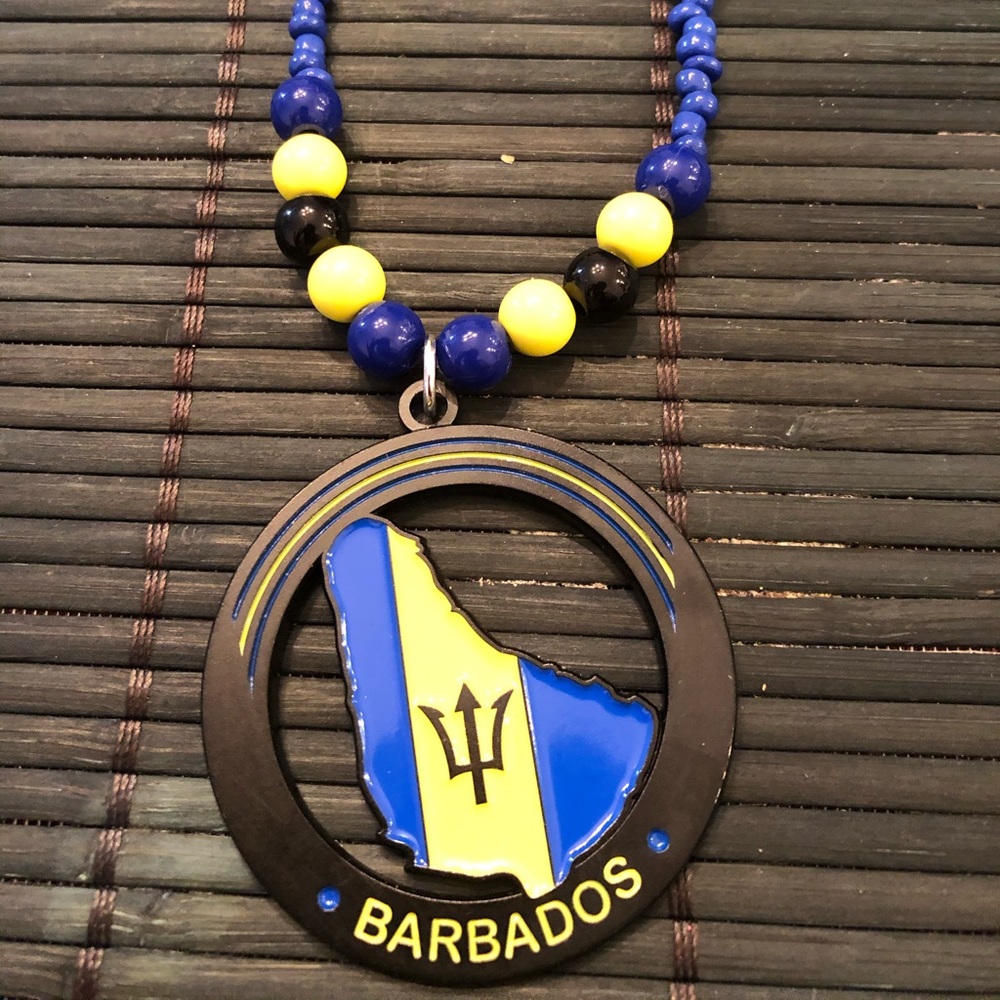 Barbados flag beaded necklace